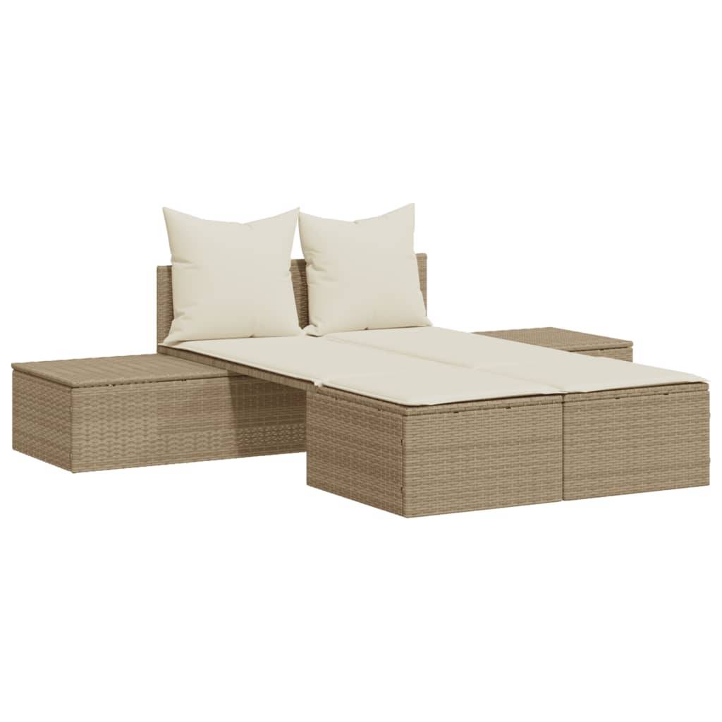 Maison Chic - Bain de soleil à 2 places - Transat - Chaise longue avec coussins beige résine tressée - MEUBLE PRO-JU6655 - Image 1