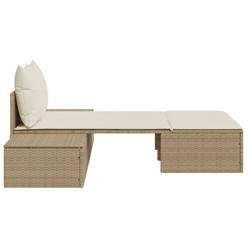 Maison Chic - Bain de soleil à 2 places - Transat - Chaise longue avec coussins beige résine tressée - MEUBLE PRO-JU6655 - Image 5