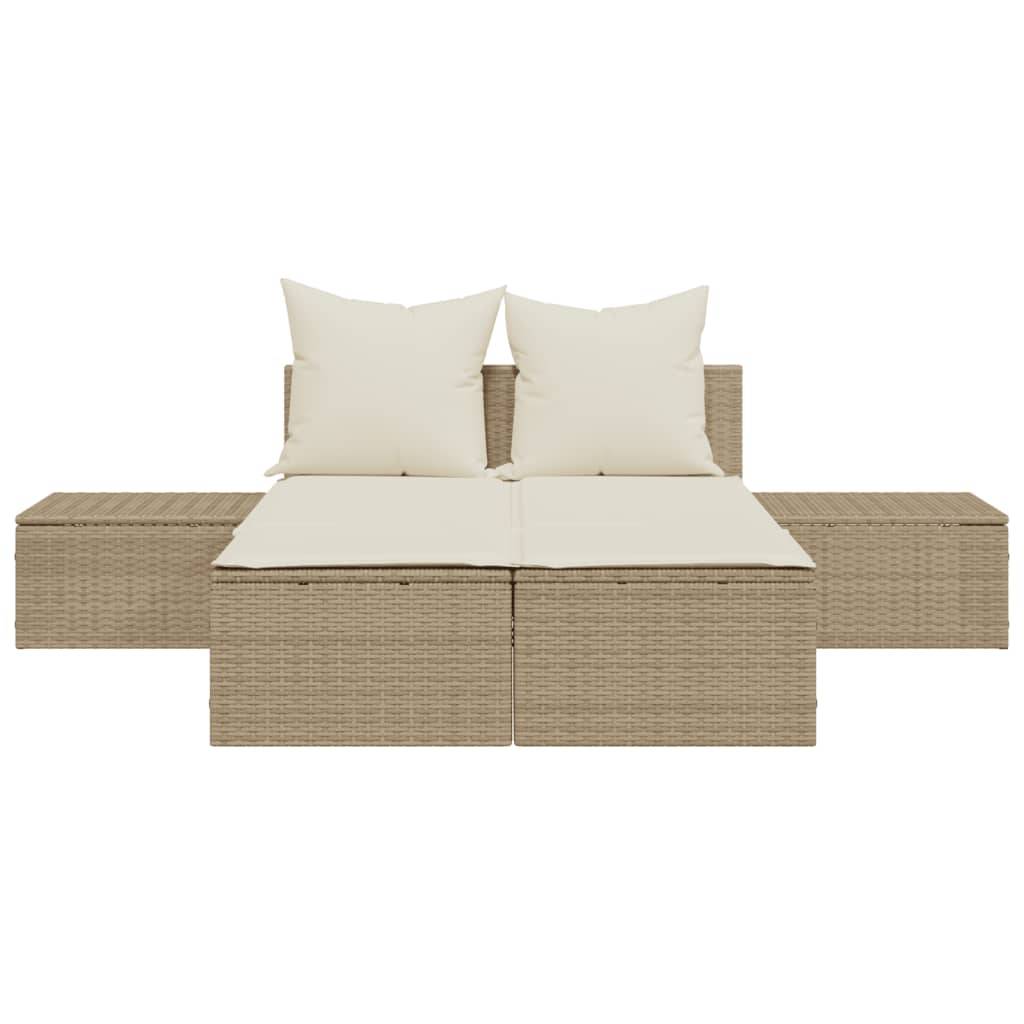 Maison Chic - Bain de soleil à 2 places - Transat - Chaise longue avec coussins beige résine tressée - MEUBLE PRO-JU6655 - Image 4