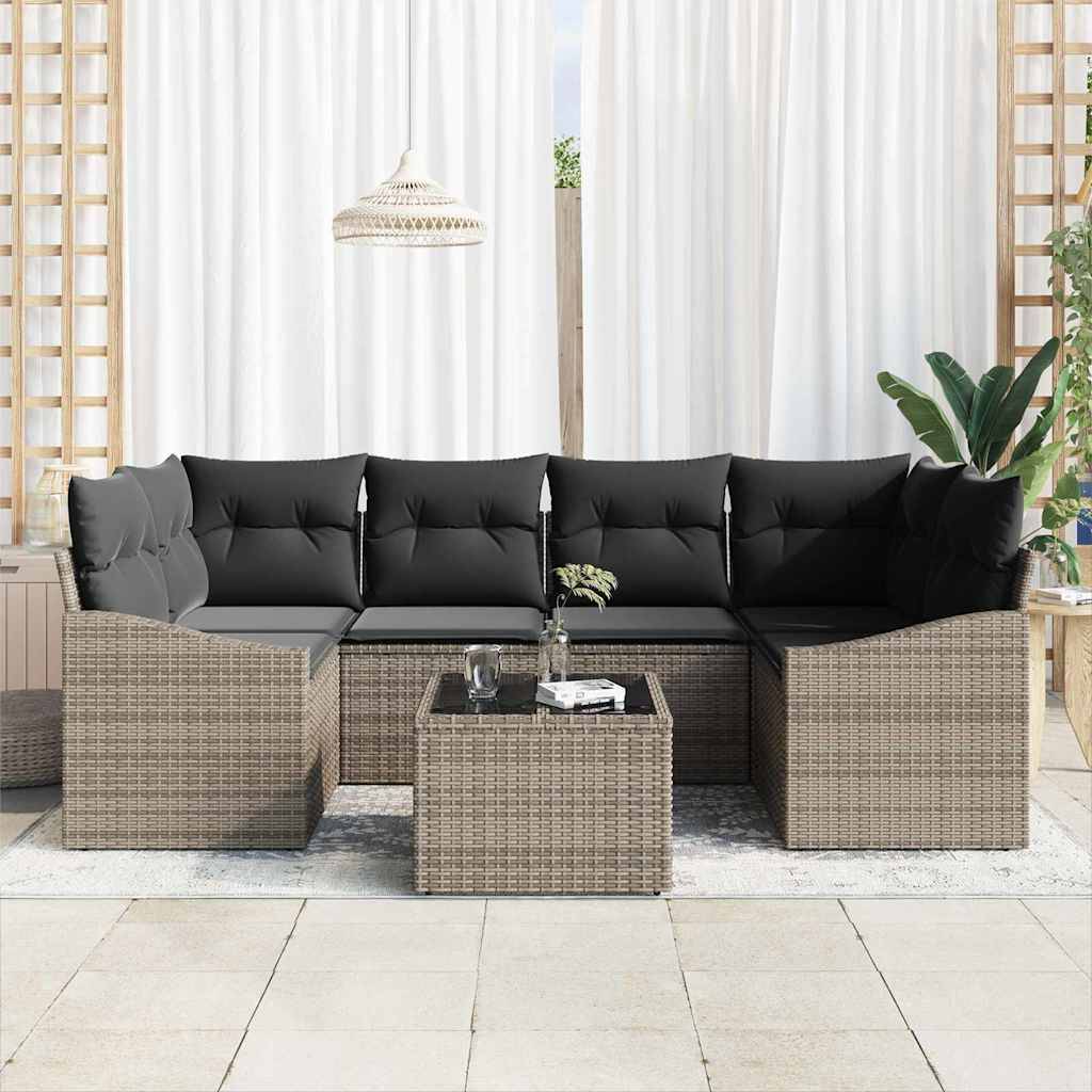 ComfortXL - Canapé Extérieur 7 pcs Polyrotin Modulable avec Table et Sac Rangement Gris Contemporain – ComfortXL Outdoor Living - Image 3