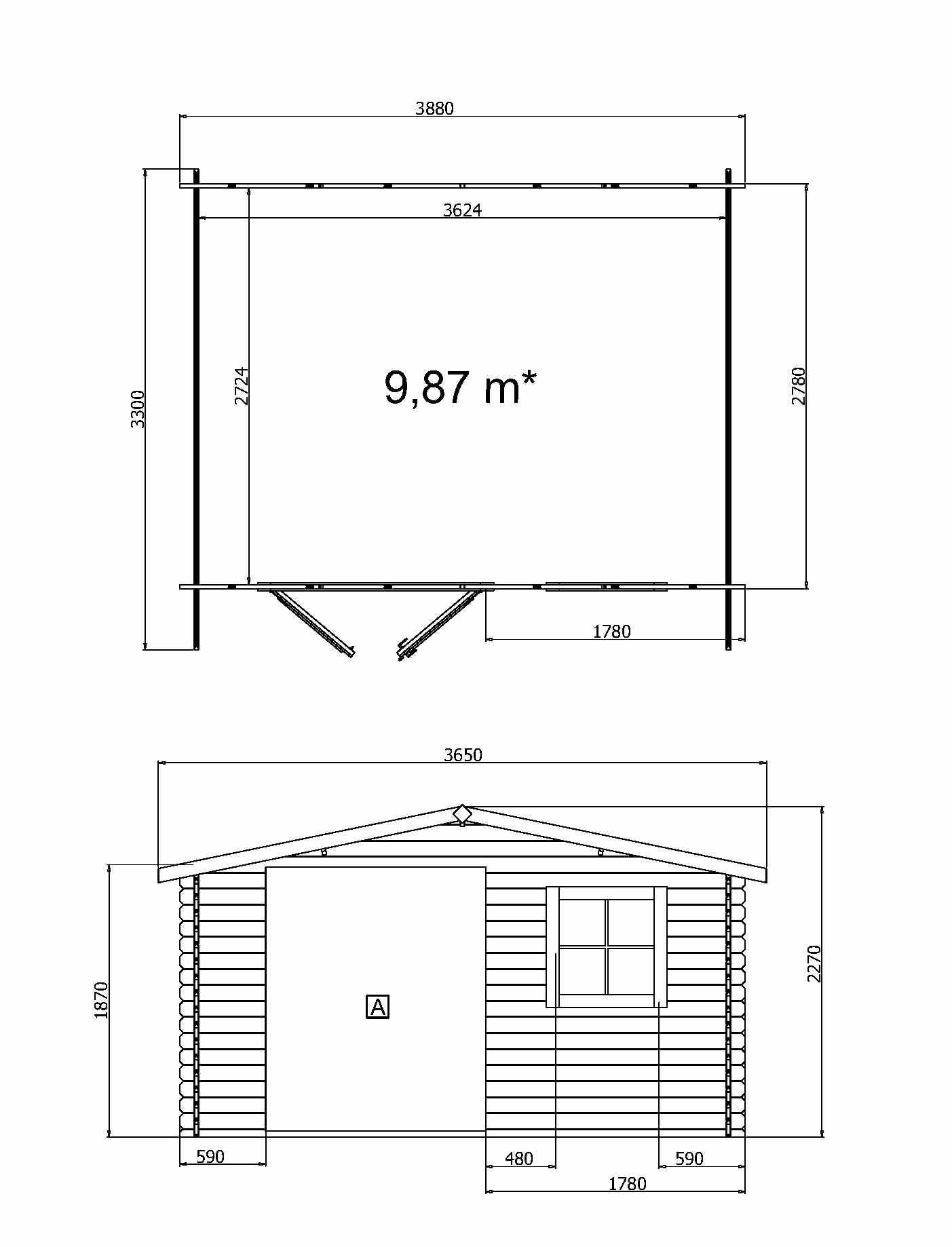 Abri de jardin en bois, surface utile 9.9m², 388x298cm, ep 28mm, INT021 /GARTFLEX - Image 5