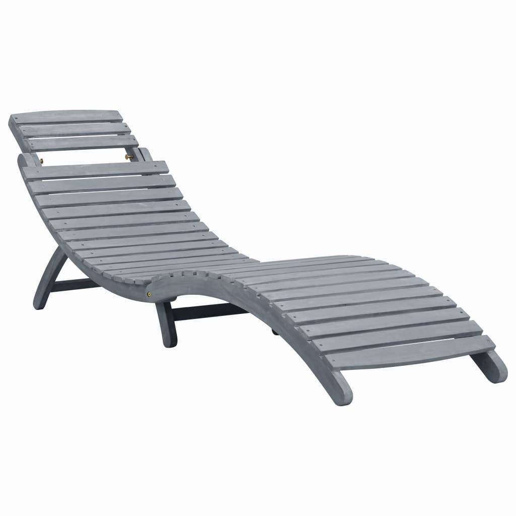Chaise longue | Transat | Bain de soleil Délavage gris Bois d'acacia solide - Image 2