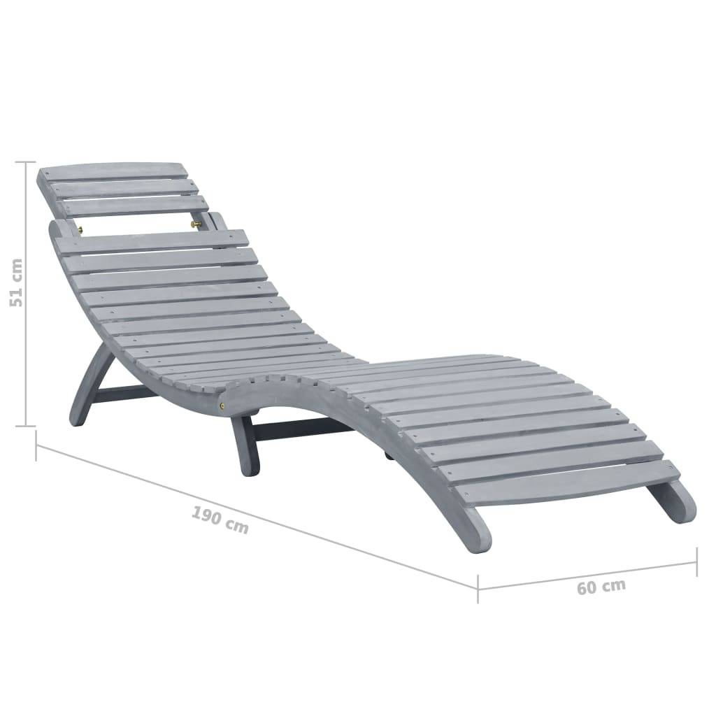Chaise longue | Transat | Bain de soleil Délavage gris Bois d'acacia solide - Image 8