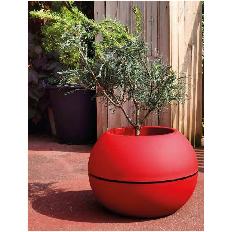 Riviera - Bac Pot de fleurs Double Parois effet Granit - Boule D 50cm 18L - Rouge - Fabrication Française - Image 3