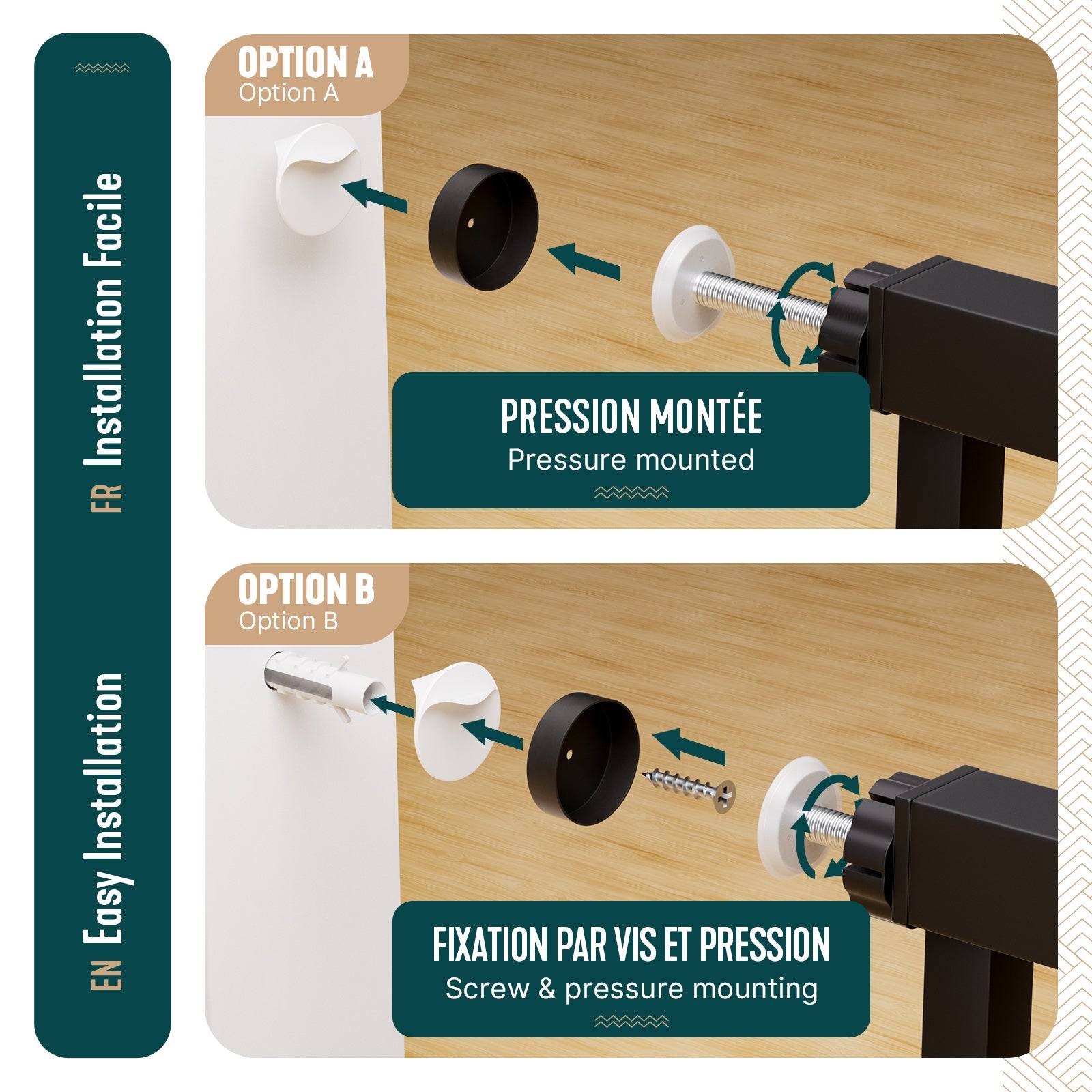 Vounot - Barriere de securite a pression sans percage Largeur 89-96cm Metal noir - Image 5