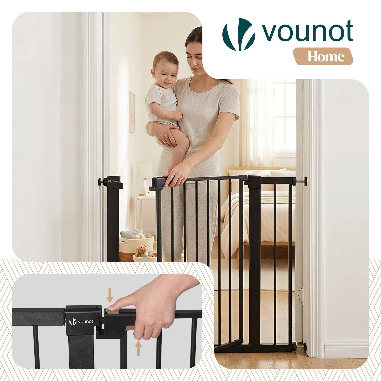 Vounot - Barriere de securite a pression sans percage Largeur 89-96cm Metal noir - Image 4