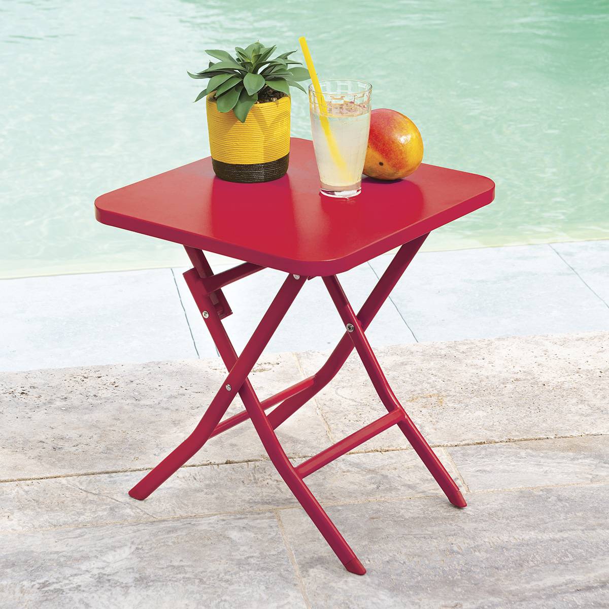 Hesperide - Table d'appoint de jardin carrée "Greensboro" groseille 40x40cm en acier traité époxy - Hespéride - Image 1