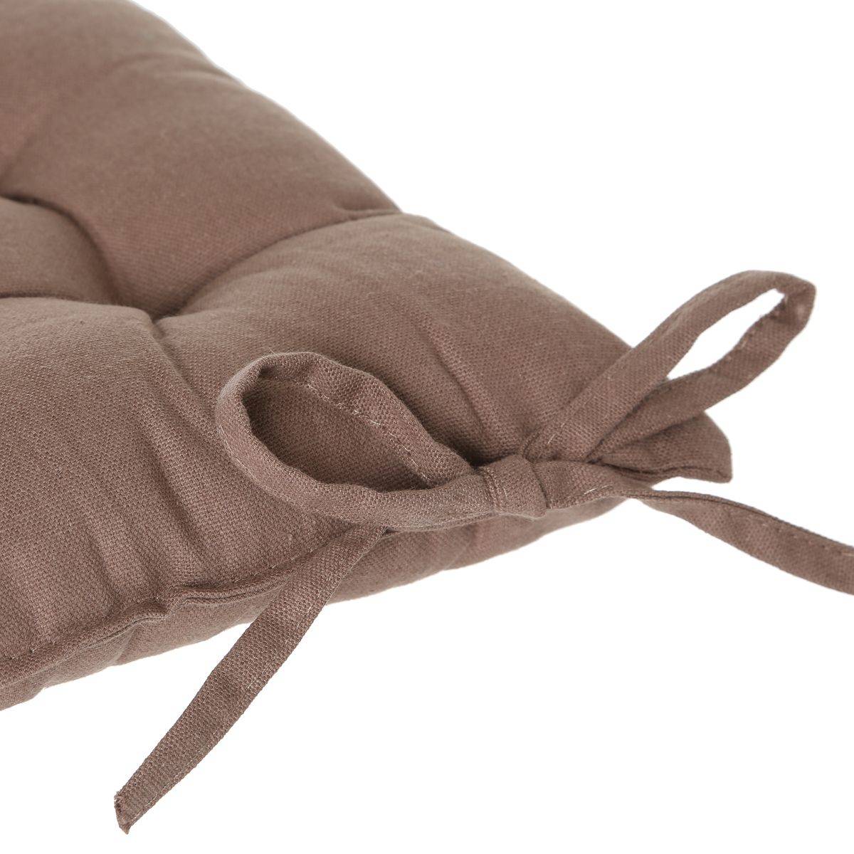 Lot de 6 Galettes de chaise en Coton Taupe 38 x 38 cm - Image 2