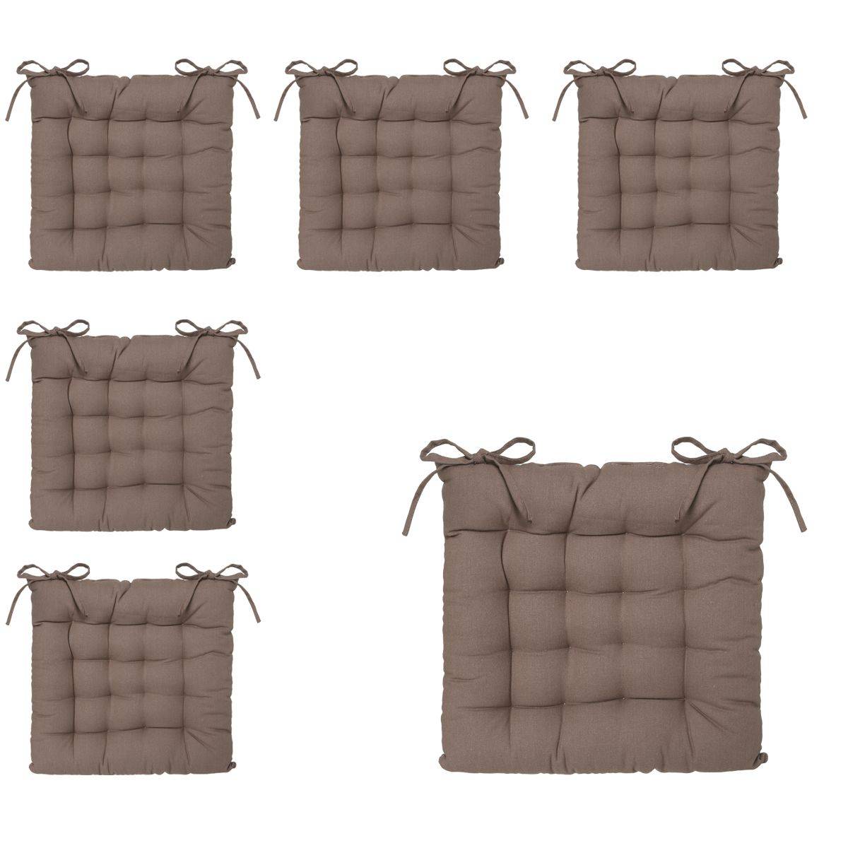 Lot de 6 Galettes de chaise en Coton Taupe 38 x 38 cm - Image 1