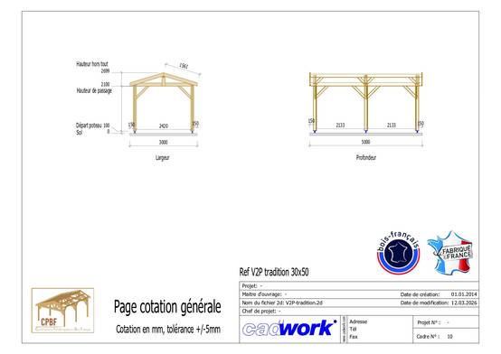 Carport bois 2 pentes en bois douglas 21 m² avec couverture. 6 pieds de poteau fixes. Abri camping car ou van. Garantie 10 ans. - Image 2