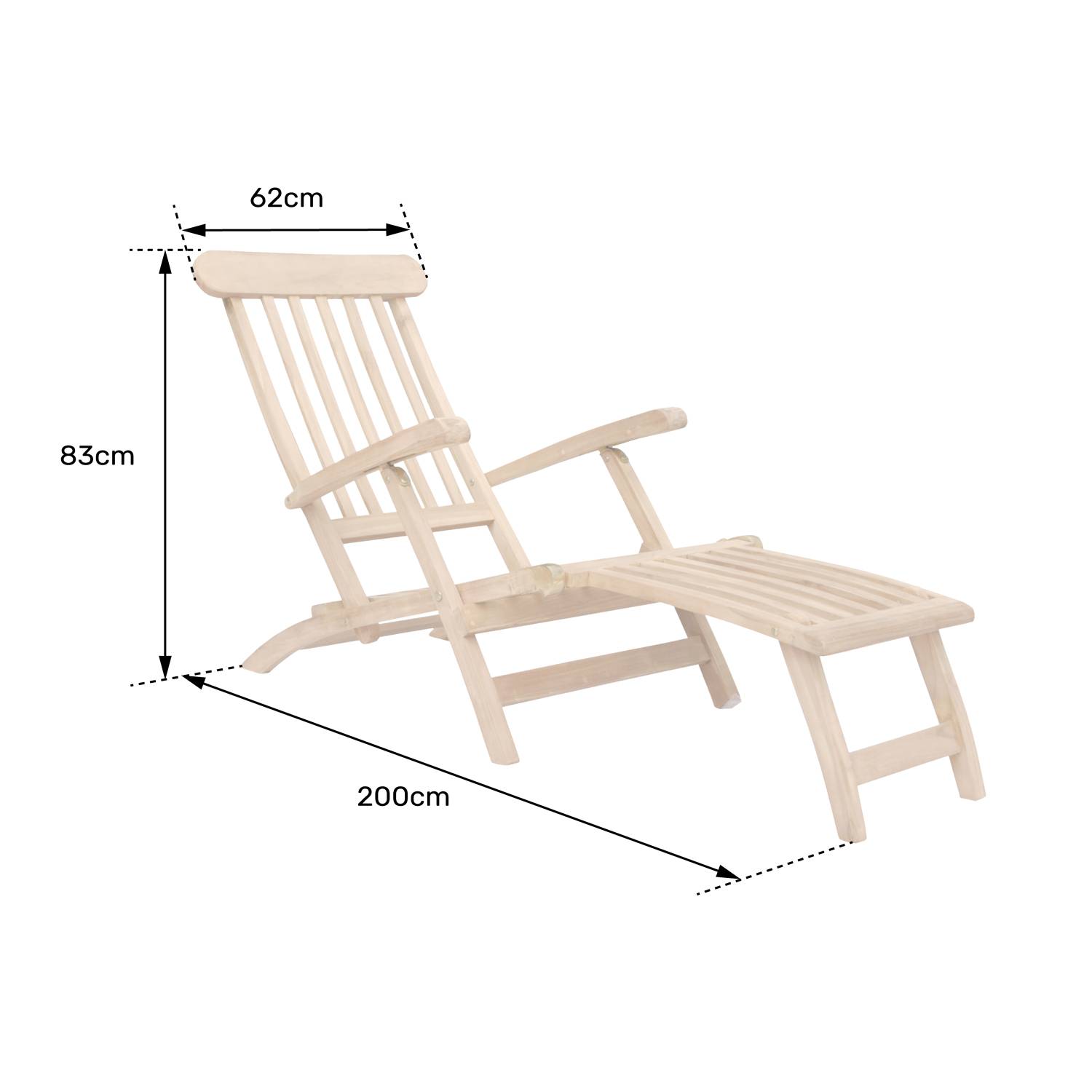 Happy Garden - Transat pliant 153cm en teck massif LOMBOK - HAPPY GARDEN - Image 8