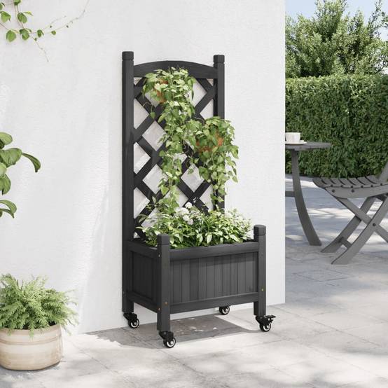 Jardinière avec treillis bois de sapin noir 40 x 30 x 97.5 cm - PANGIVO - Image 3
