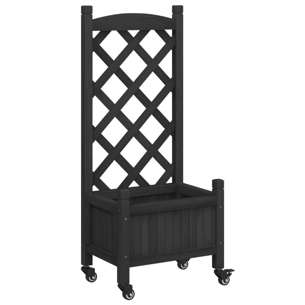 Jardinière avec treillis bois de sapin noir 40 x 30 x 97.5 cm - PANGIVO - Image 2