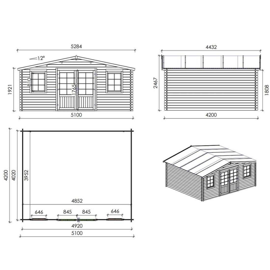 Altanka - Abri de jardin en bois - 21.42m2 - 5.1x4.2m - Ep. 34mm - Couleur: naturel - DOM746 - ALTANKA - Image 4