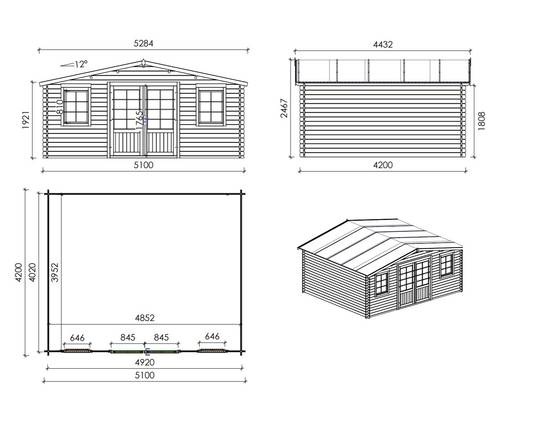 Altanka - Abri de jardin en bois - 21.42m2 - 5.1x4.2m - Ep. 34mm - Couleur: naturel - DOM746 - ALTANKA - Image 3