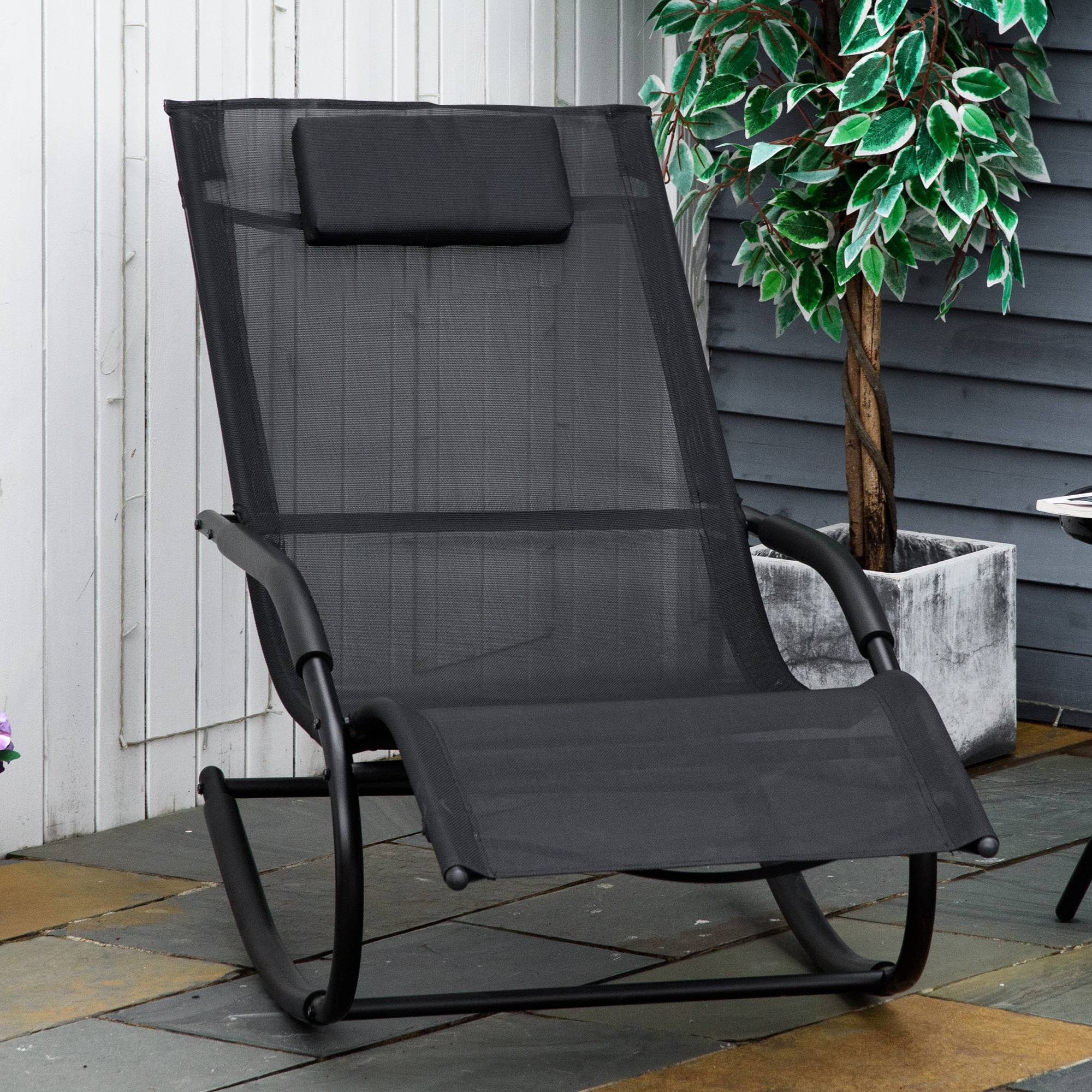 Chaise longue à bascule rocking chair ergonomique avec tétière accoudoirs métal galvanisé textilène 62l x 150P - Image 4