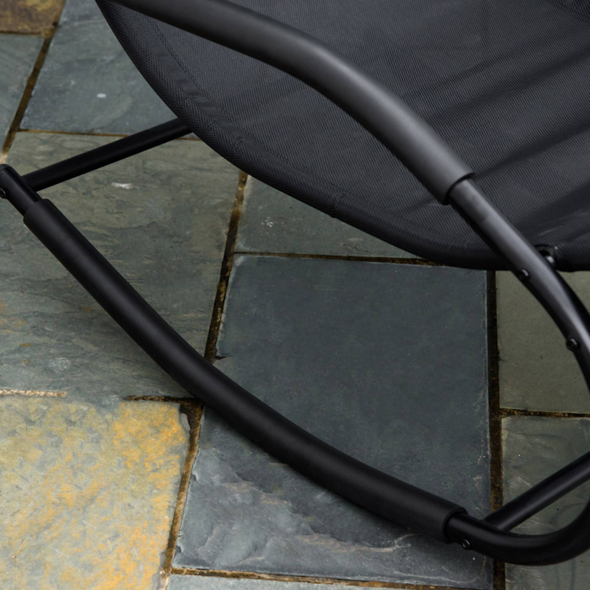 Chaise longue à bascule rocking chair ergonomique avec tétière accoudoirs métal galvanisé textilène 62l x 150P - Image 9