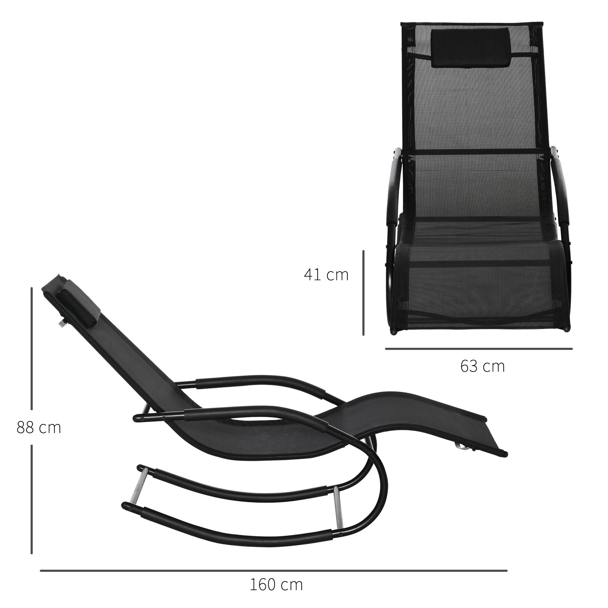 Chaise longue à bascule rocking chair ergonomique avec tétière accoudoirs métal galvanisé textilène 62l x 150P - Image 5