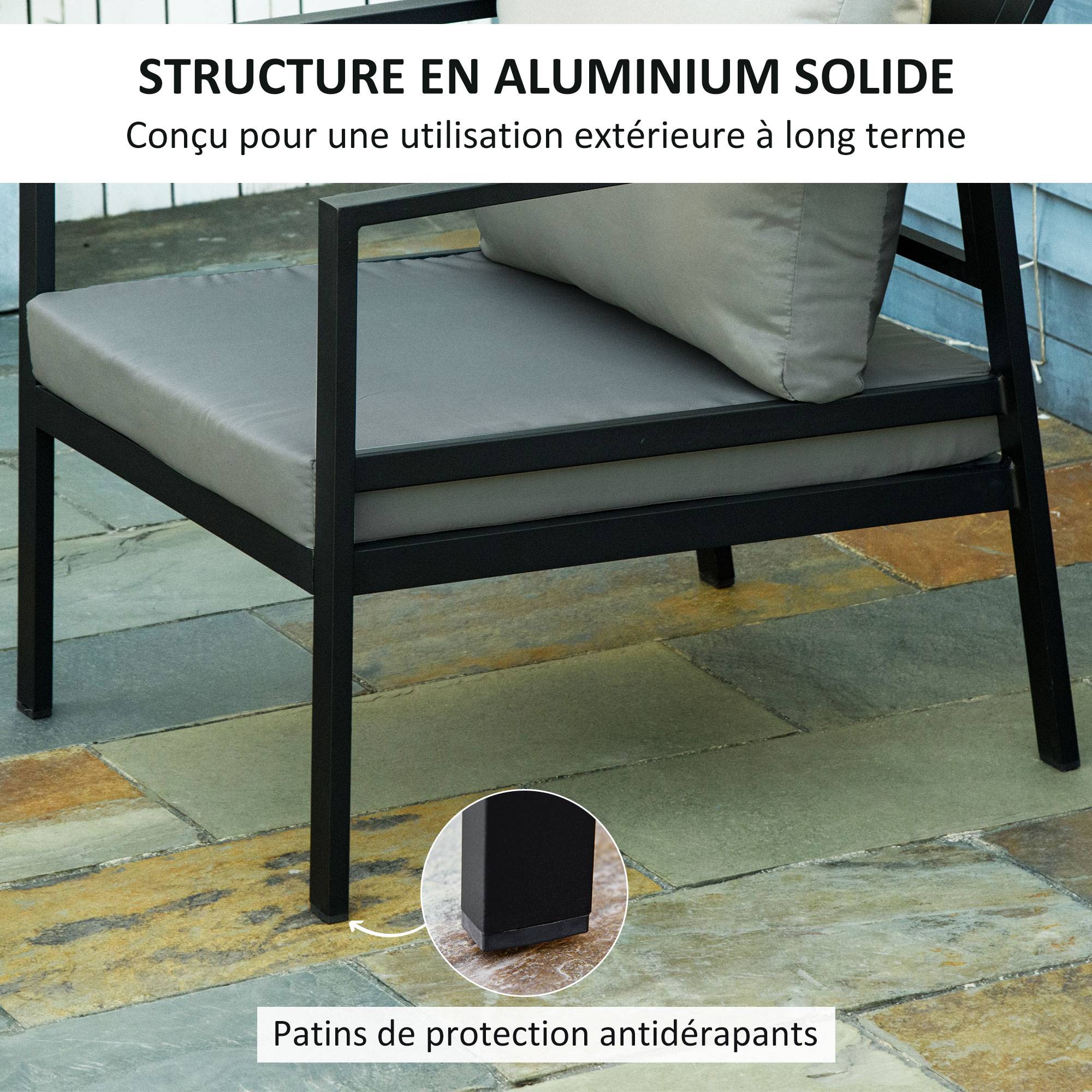 Outsunny - Ensemble salon de jardin style yachting design contemporain 4 places 4 pièces avec coussins déhoussables polyester alu. gris - Outsunny - Image 4