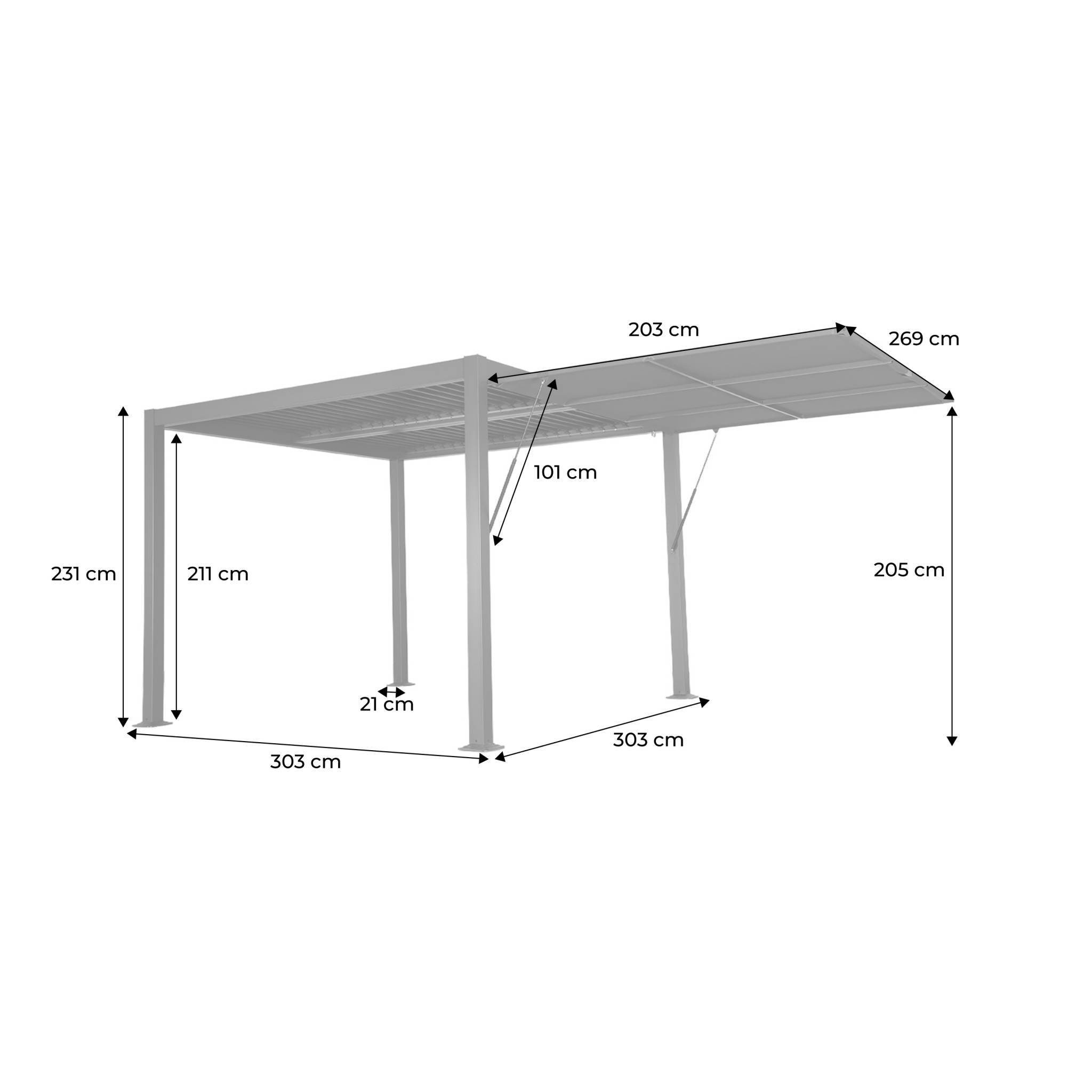 Pergola bioclimatique aluminium et acier 3x3m + auvent 3m anthracite Palace | sweeek - Image 4