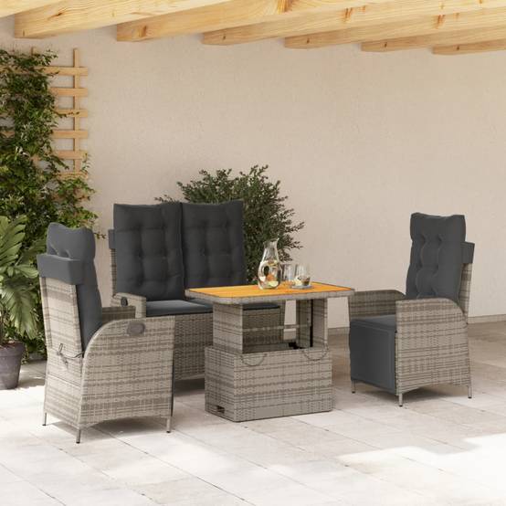 Mobilier de Jardin 4 Places Gris, Fauteuils et Banc Inclinables avec Table Basse Relevable en Table à Manger – ComfortXL Outdoor Living - Image 1