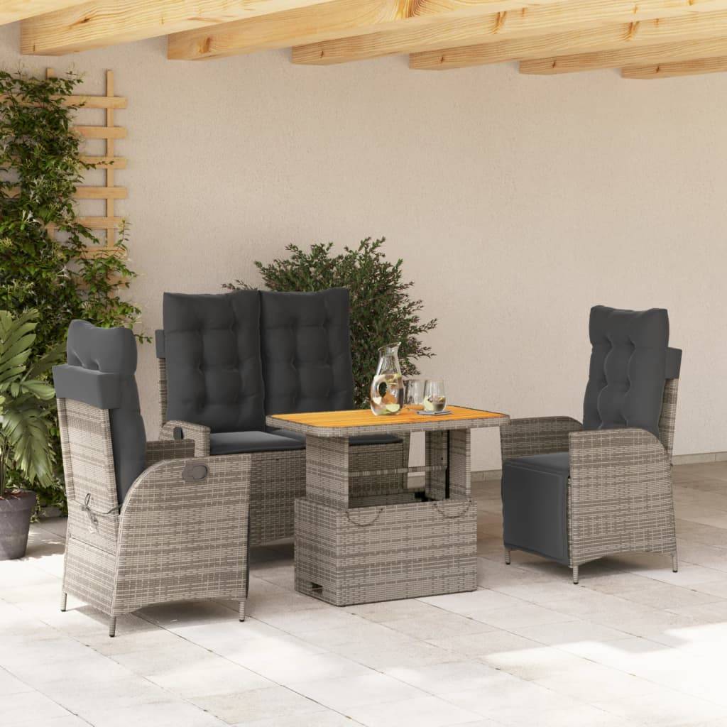 Mobilier de Jardin 4 Places Gris, Fauteuils et Banc Inclinables avec Table Basse Relevable en Table à Manger – ComfortXL Outdoor Living - Image 1