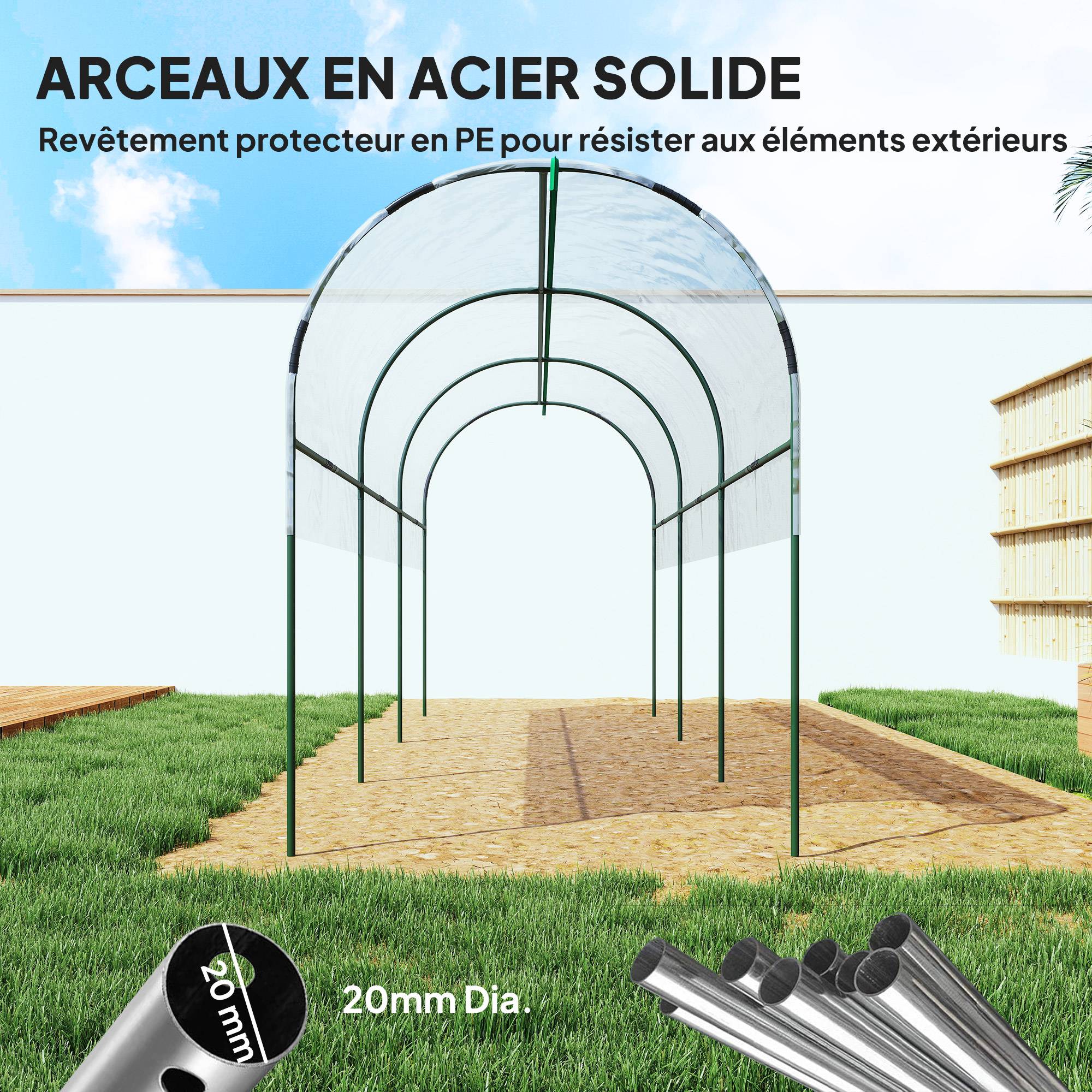 ComfortXL - Serre tunnel jardin acier PVC 400 x 120 x 170 cm transparente pour tomates protection - ComfortXL Outdoor Living - Image 7