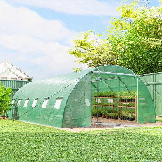 Sans Marque - Serre Tunnel Jardin Serre Maraîchère Acier Galvanisé Ø25mm 395x595x199cm Vert - Image 4