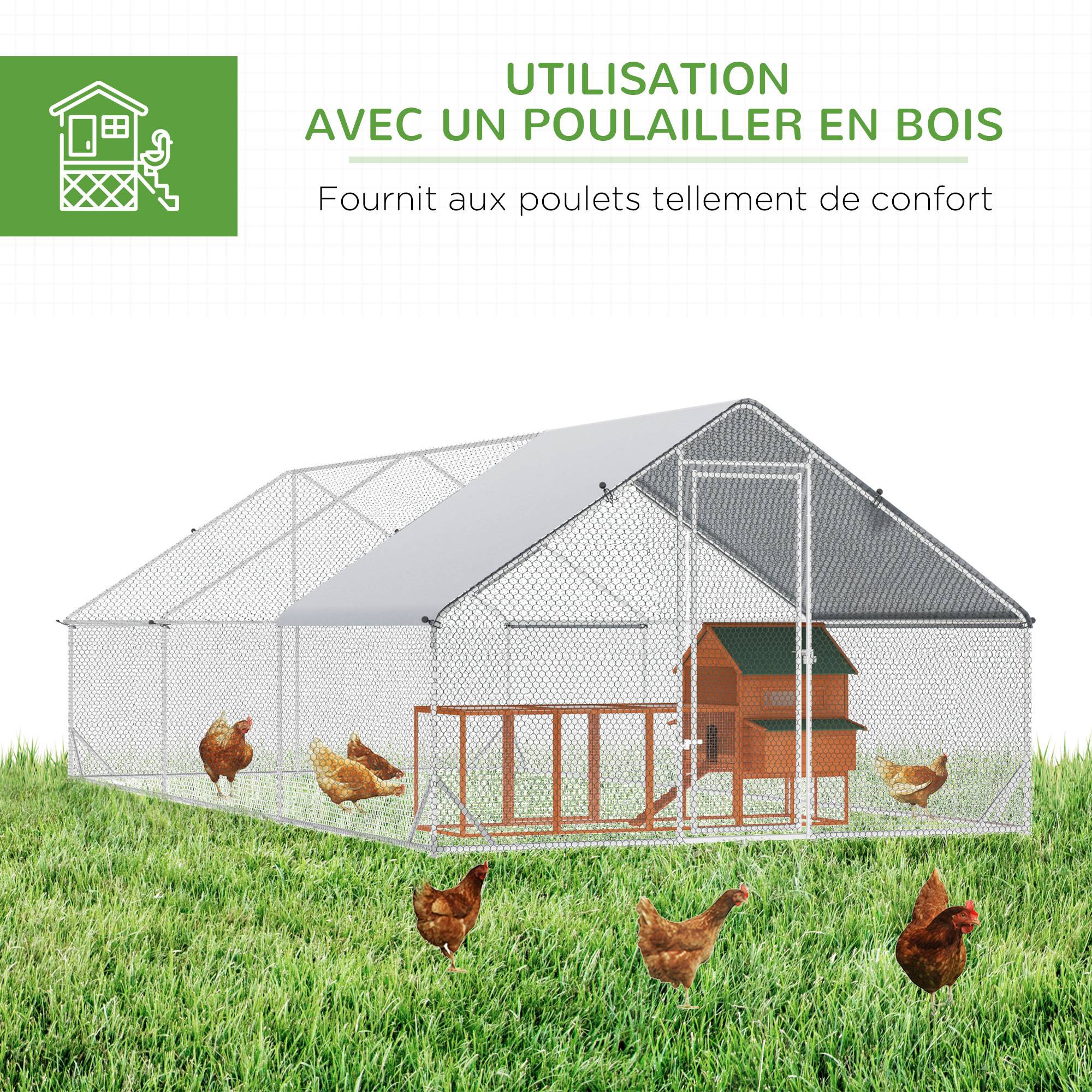 Enclos poulailler chenil volière extérieur 18 m² - Parc grillagé dim. 3L x 6l x 2H m - Espace Couvert - Acier galvanisé - Image 7