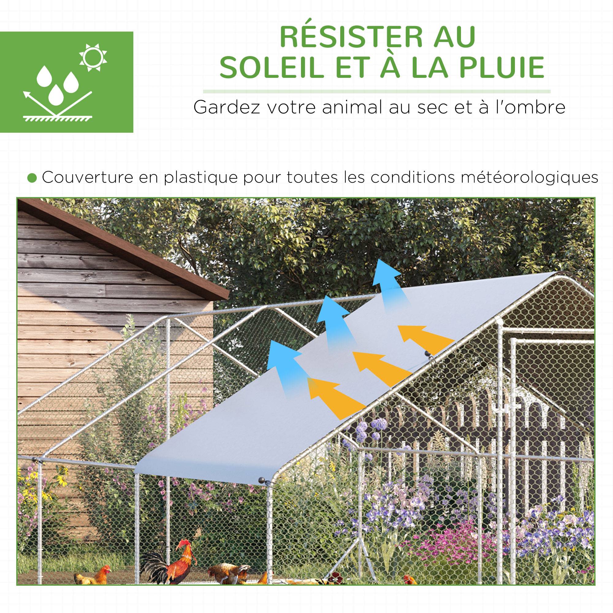 Enclos poulailler chenil volière extérieur 18 m² - Parc grillagé dim. 3L x 6l x 2H m - Espace Couvert - Acier galvanisé - Image 6