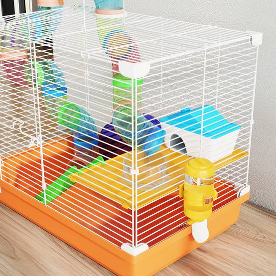 Cage pour hamster avec tunnel, gamelle, biberon, maisonnette, rampe, roue d'exercice, plateau amovible, 46 x 30 x 37 cm, orange - Image 10