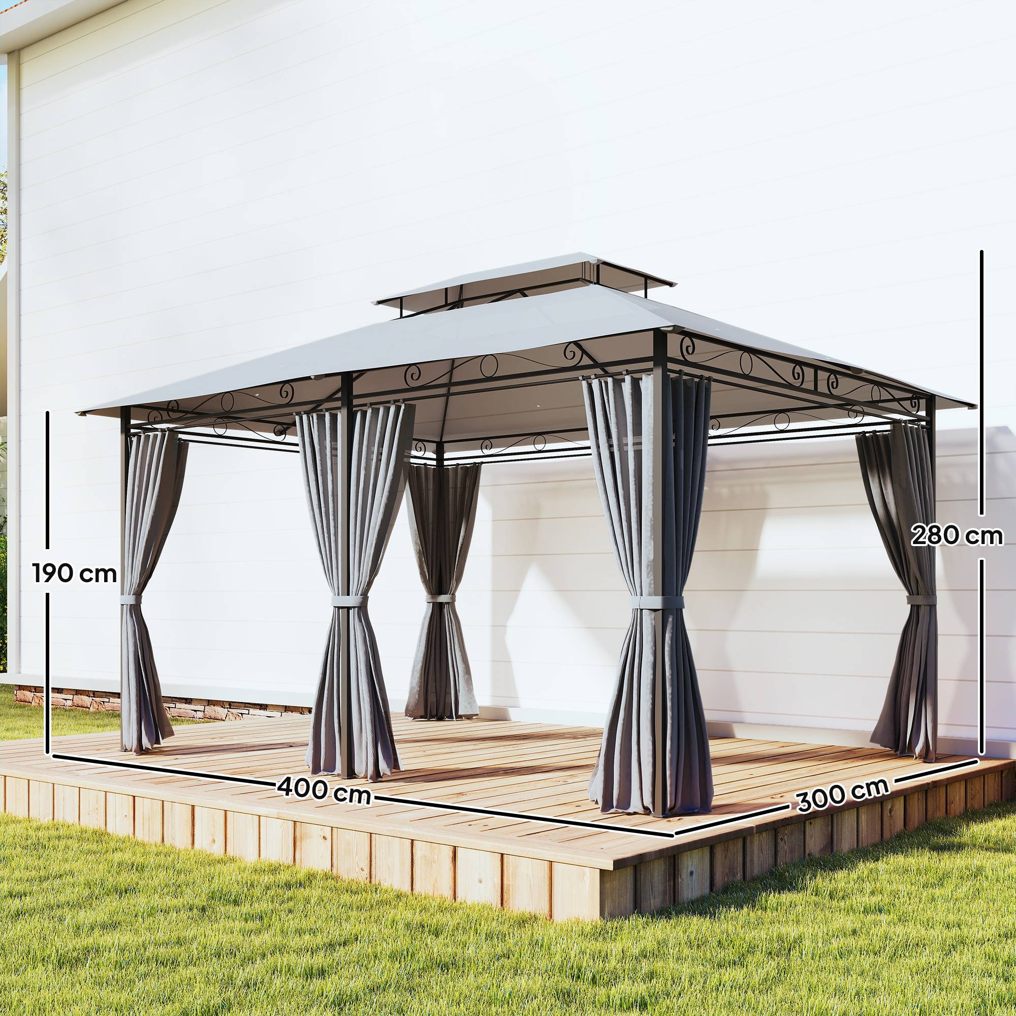 Pavillon jardin pavillon extérieur rideaux toit ventilé gris foncé - Image 5