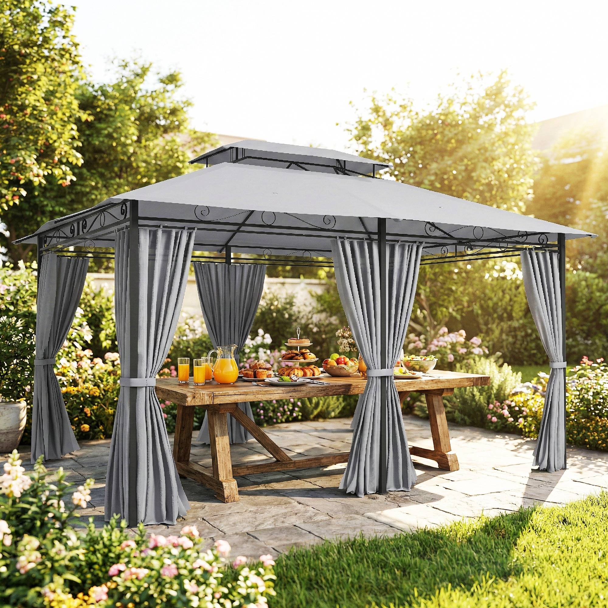 Pavillon jardin pavillon extérieur rideaux toit ventilé gris foncé - Image 3
