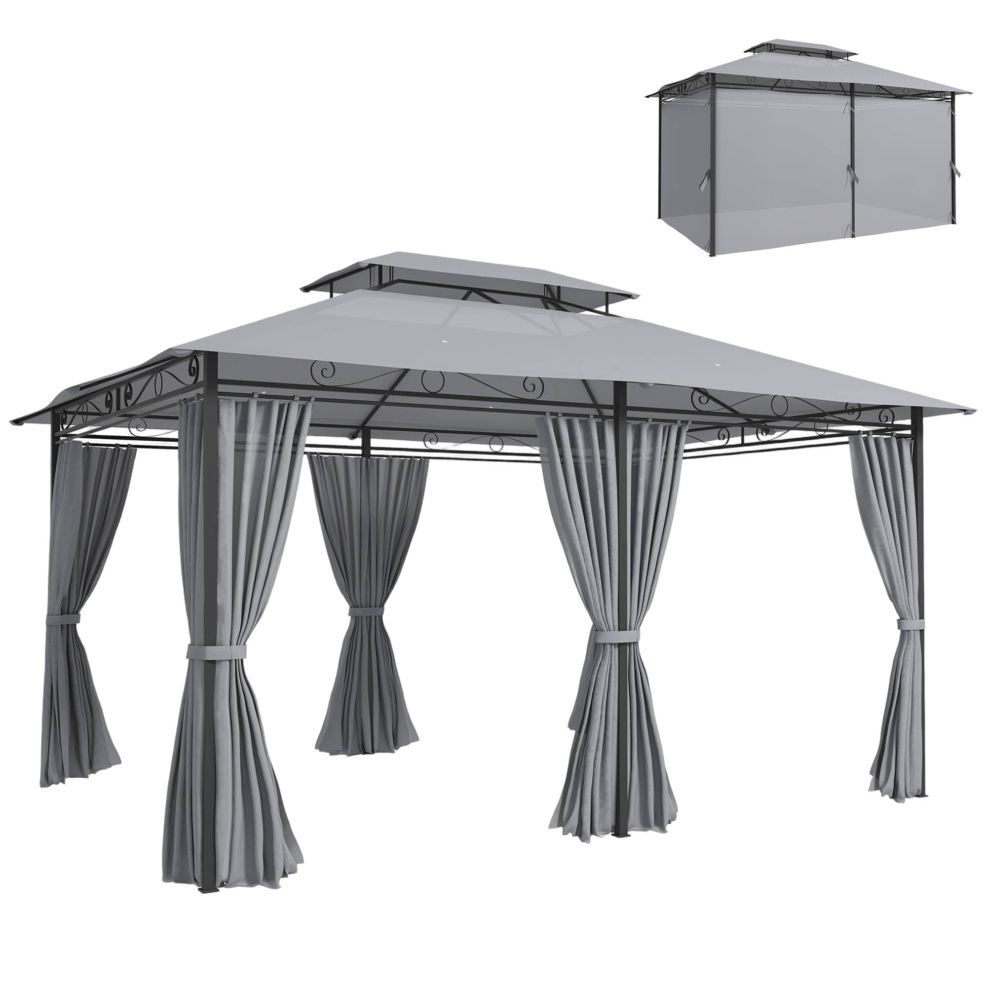 Pavillon jardin pavillon extérieur rideaux toit ventilé gris foncé - Image 1