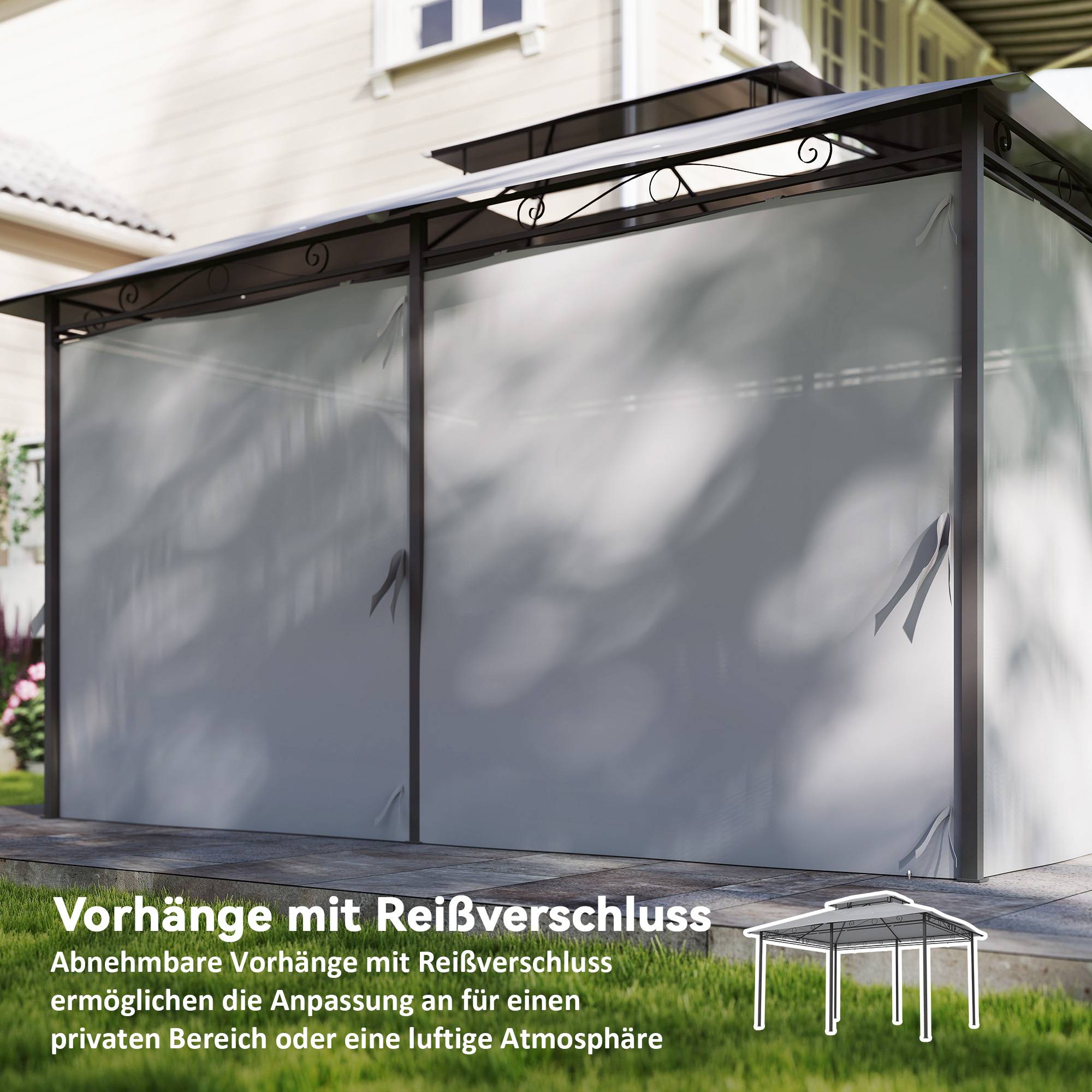 Pavillon jardin pavillon extérieur rideaux toit ventilé gris foncé - Image 7
