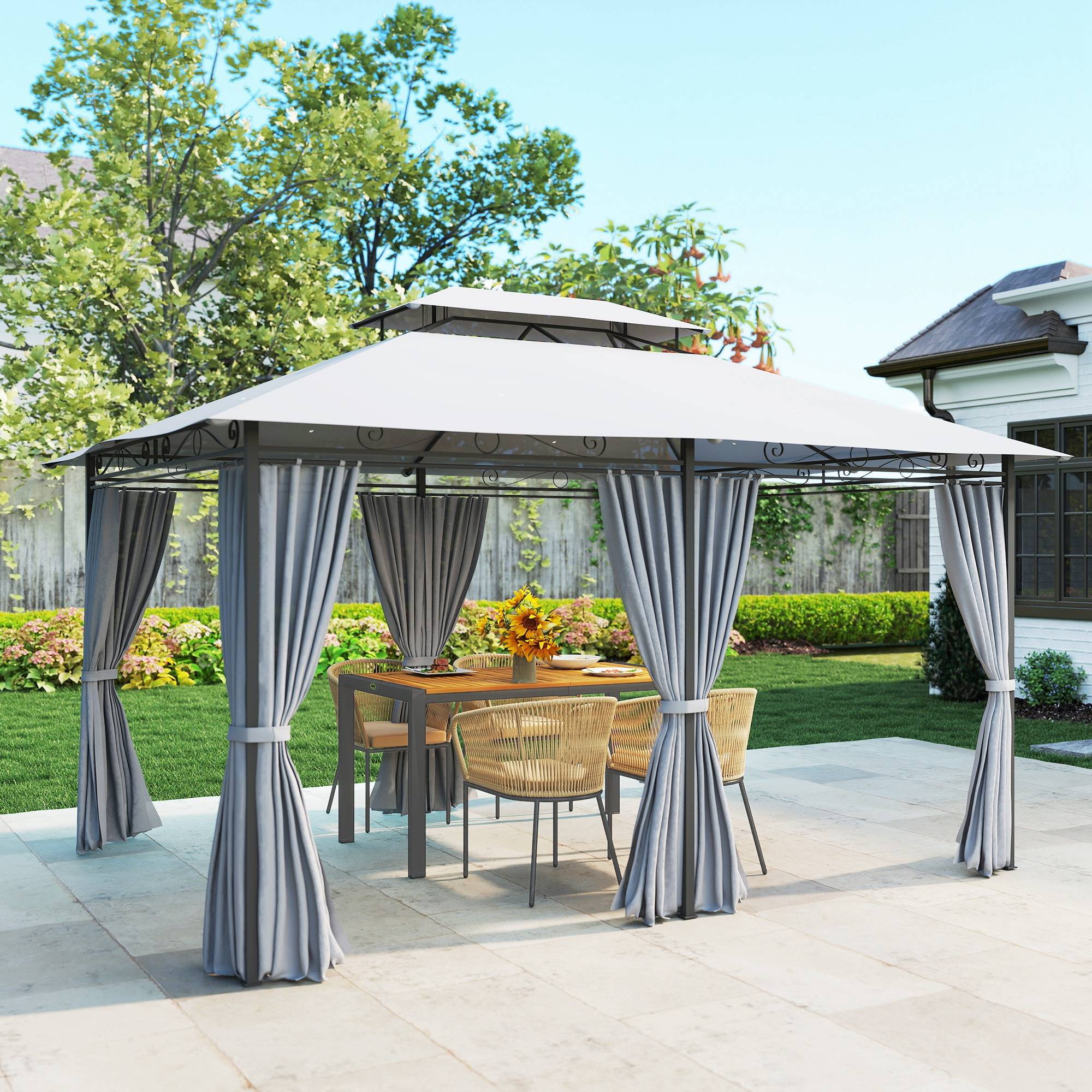 Pavillon jardin pavillon extérieur rideaux toit ventilé gris foncé - Image 9
