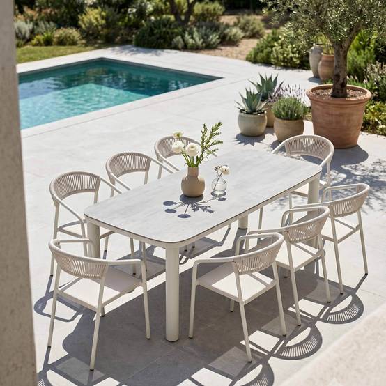 Oviala - Table de jardin aluminium 213x90 cm et 8 chaises textilène beige Nocera - Oviala - Image 2