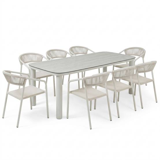 Oviala - Table de jardin aluminium 213x90 cm et 8 chaises textilène beige Nocera - Oviala - Image 1