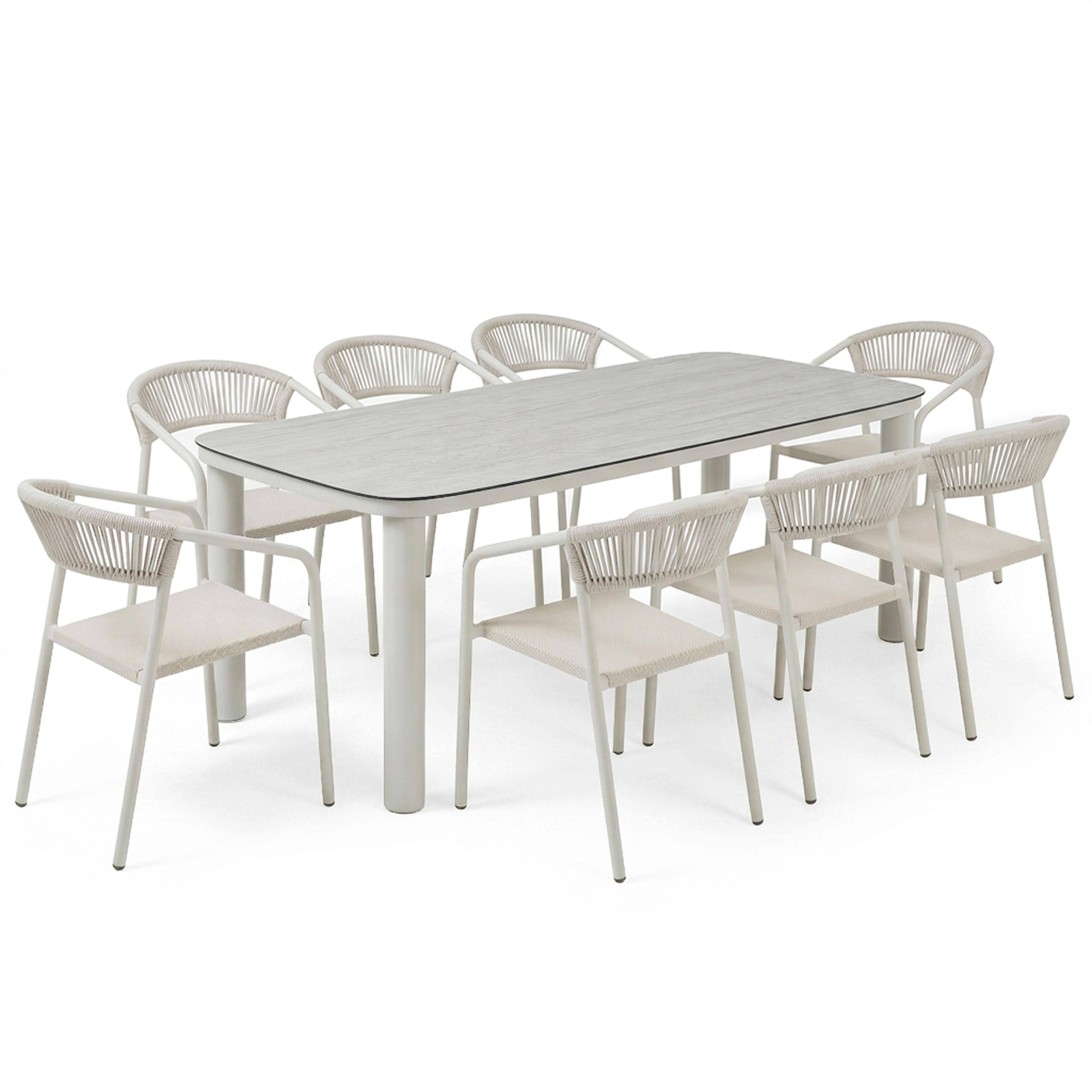 Oviala - Table de jardin aluminium 213x90 cm et 8 chaises textilène beige Nocera - Oviala