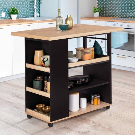 IDMarket Îlot Central UGO 110 Cm Bois Gris Et Imitation Hêtre - Design Industriel Avec Rangements