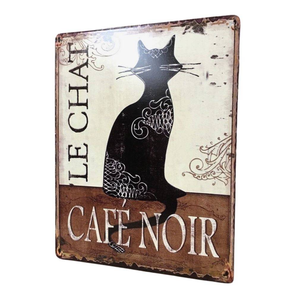 Chemin De Campagne - ~ Plaque murale décorative vintage fer noir marron chat café 33x25cm Chemin de campagne - Image 1