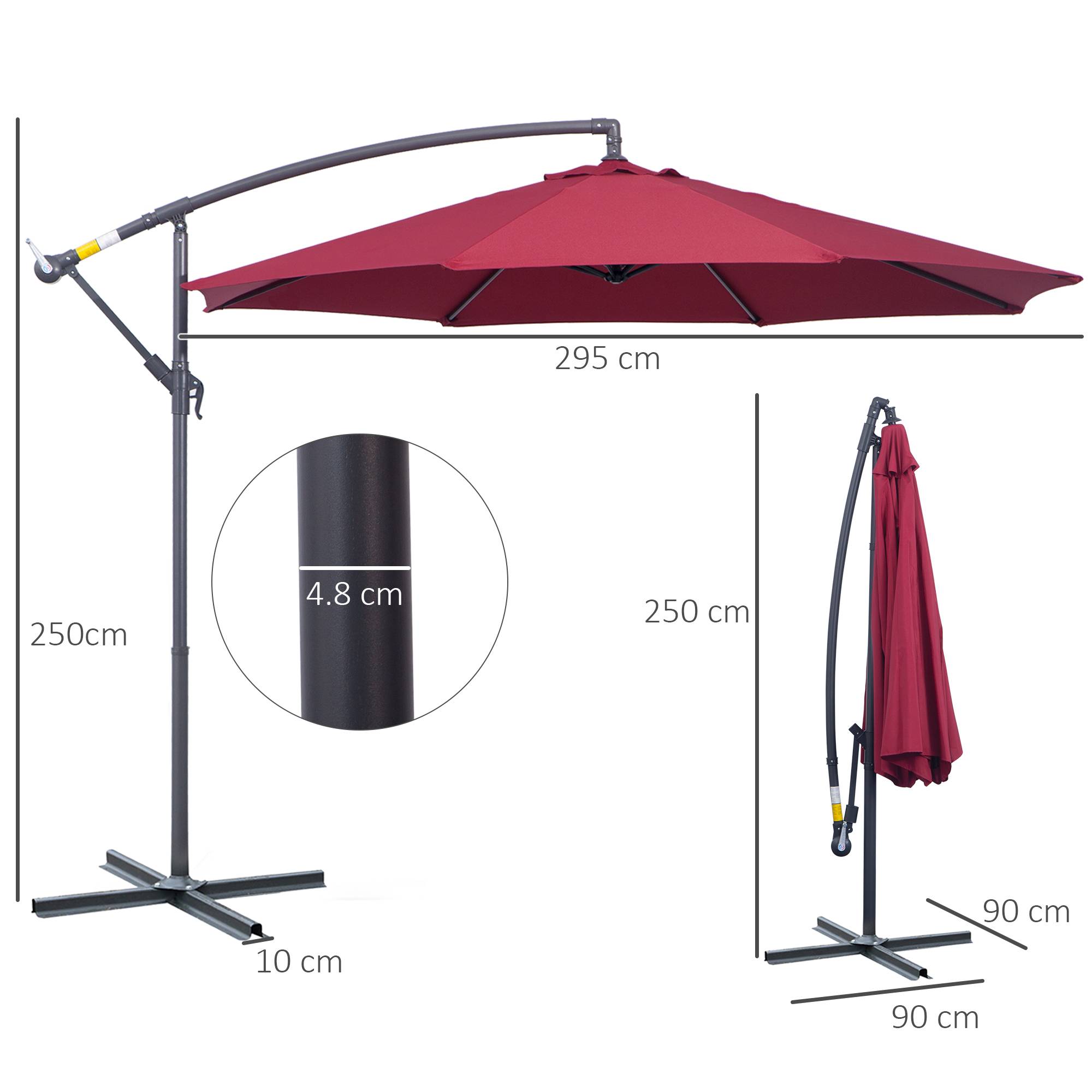 ComfortXL - Parasol déporté rond acier pour terrasse rotation 360 degrés avec manivelle 3 m rouge foncé - ComfortXL Outdoor Living - Image 5