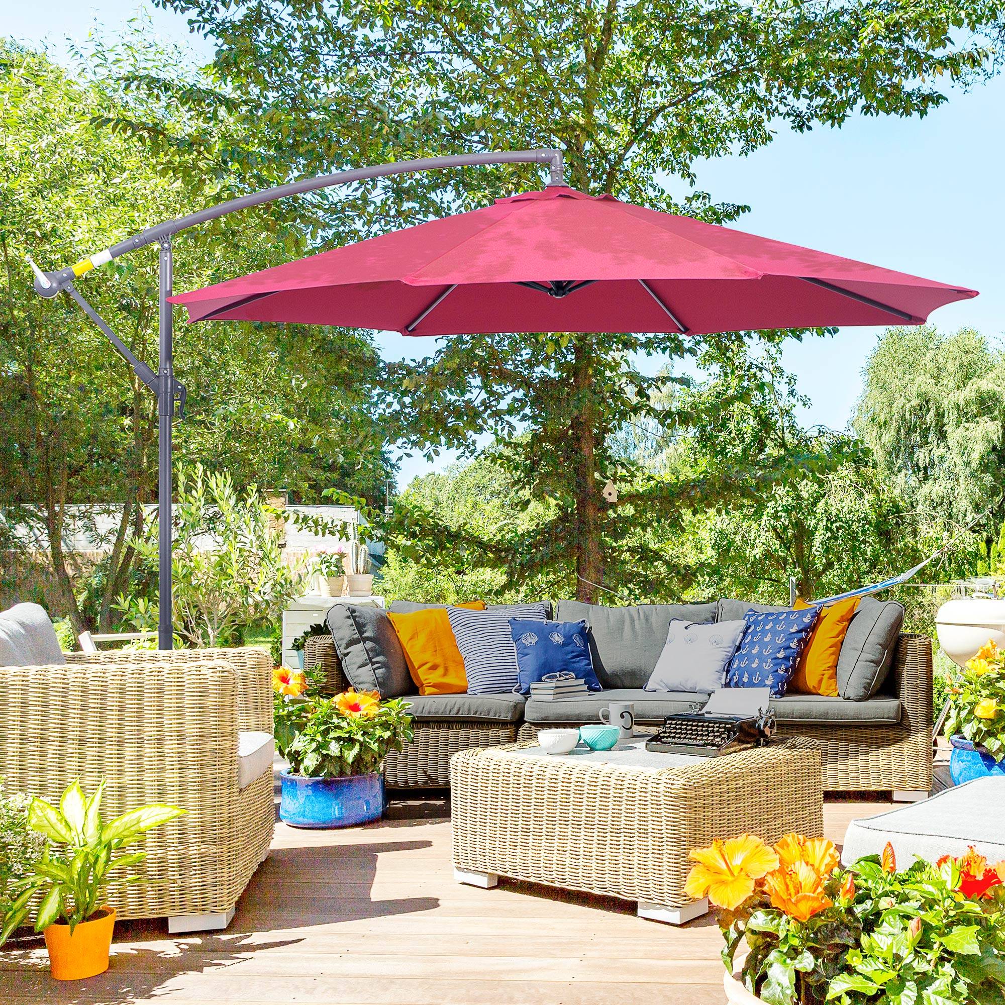 ComfortXL - Parasol déporté rond acier pour terrasse rotation 360 degrés avec manivelle 3 m rouge foncé - ComfortXL Outdoor Living - Image 4