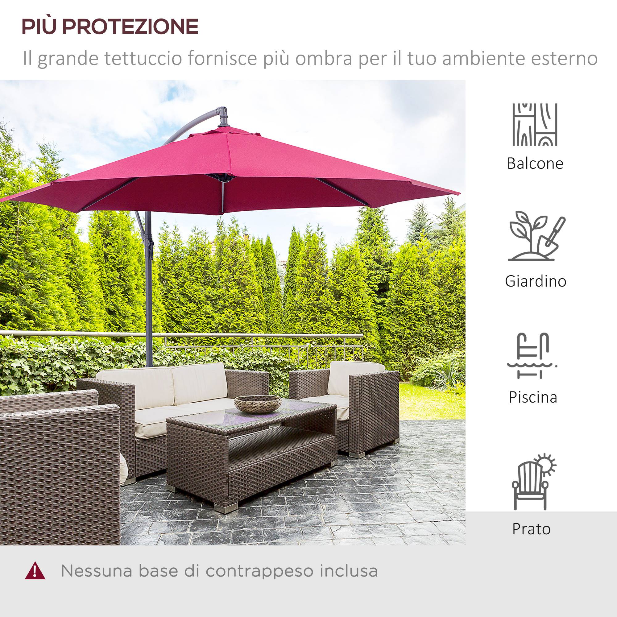 ComfortXL - Parasol déporté rond acier pour terrasse rotation 360 degrés avec manivelle 3 m rouge foncé - ComfortXL Outdoor Living - Image 9