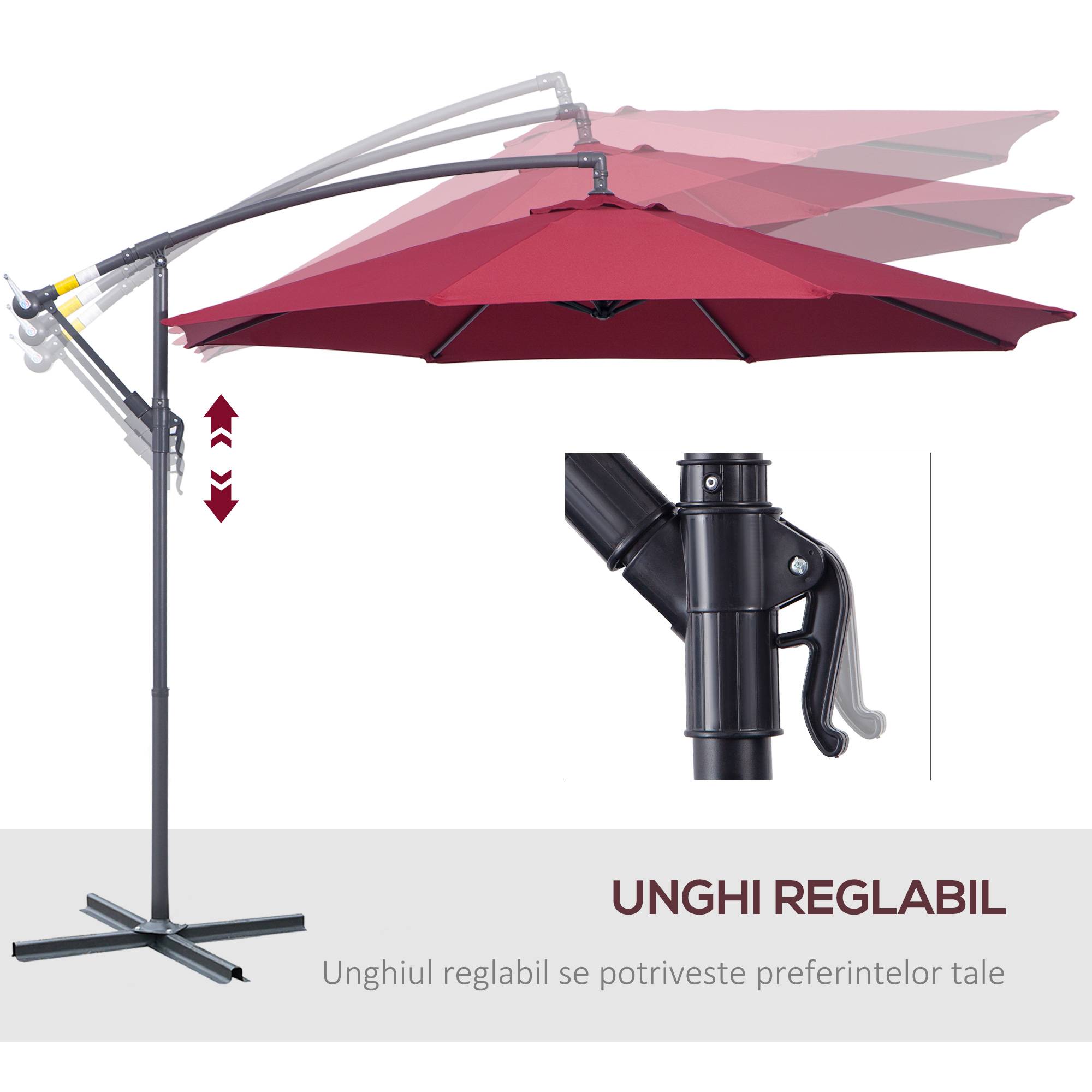 ComfortXL - Parasol déporté rond acier pour terrasse rotation 360 degrés avec manivelle 3 m rouge foncé - ComfortXL Outdoor Living - Image 7