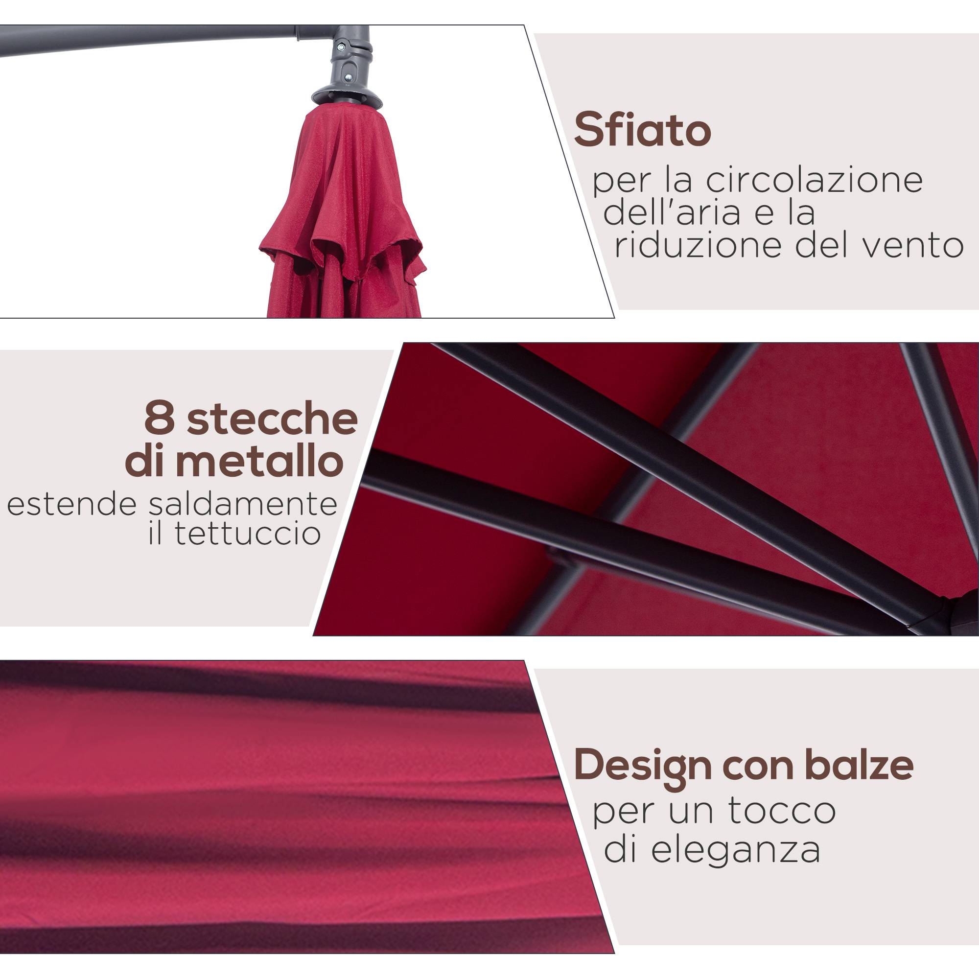 ComfortXL - Parasol déporté rond acier pour terrasse rotation 360 degrés avec manivelle 3 m rouge foncé - ComfortXL Outdoor Living - Image 8