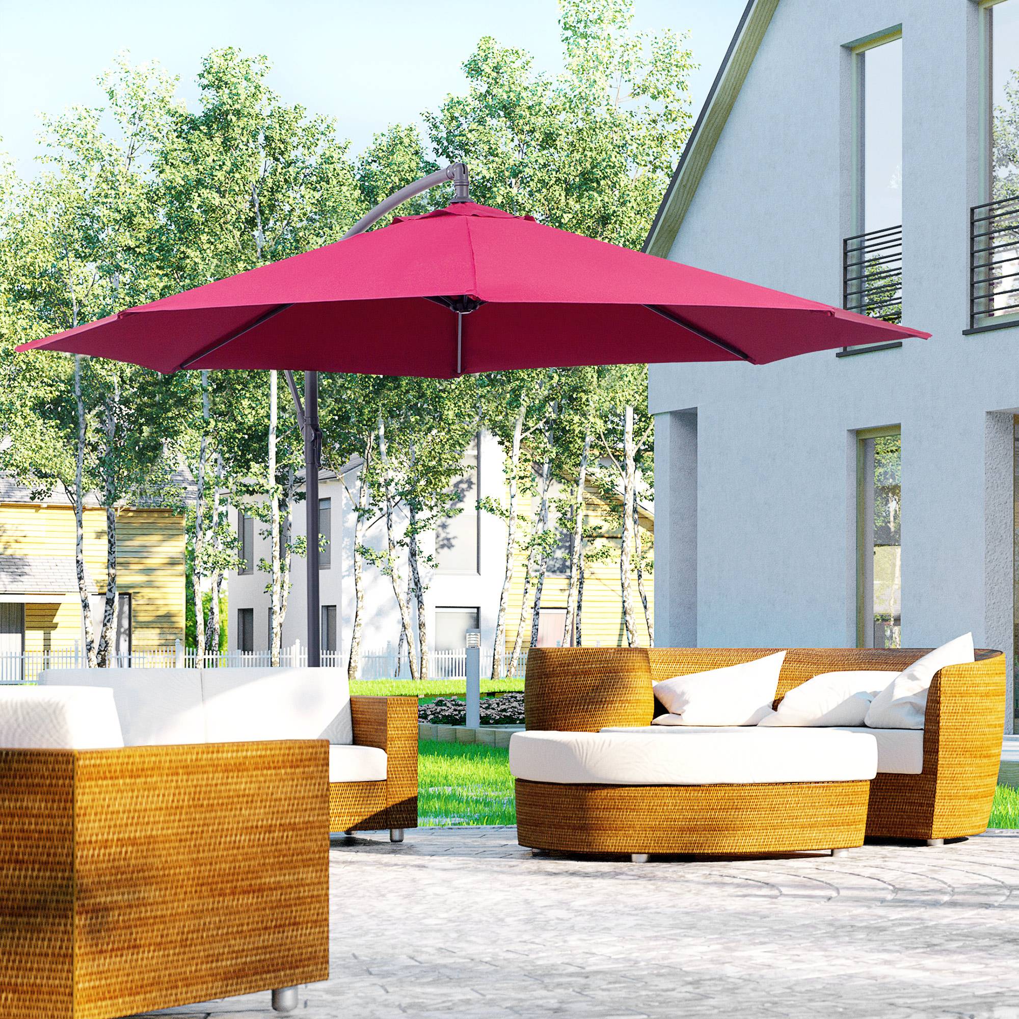ComfortXL - Parasol déporté rond acier pour terrasse rotation 360 degrés avec manivelle 3 m rouge foncé - ComfortXL Outdoor Living - Image 3