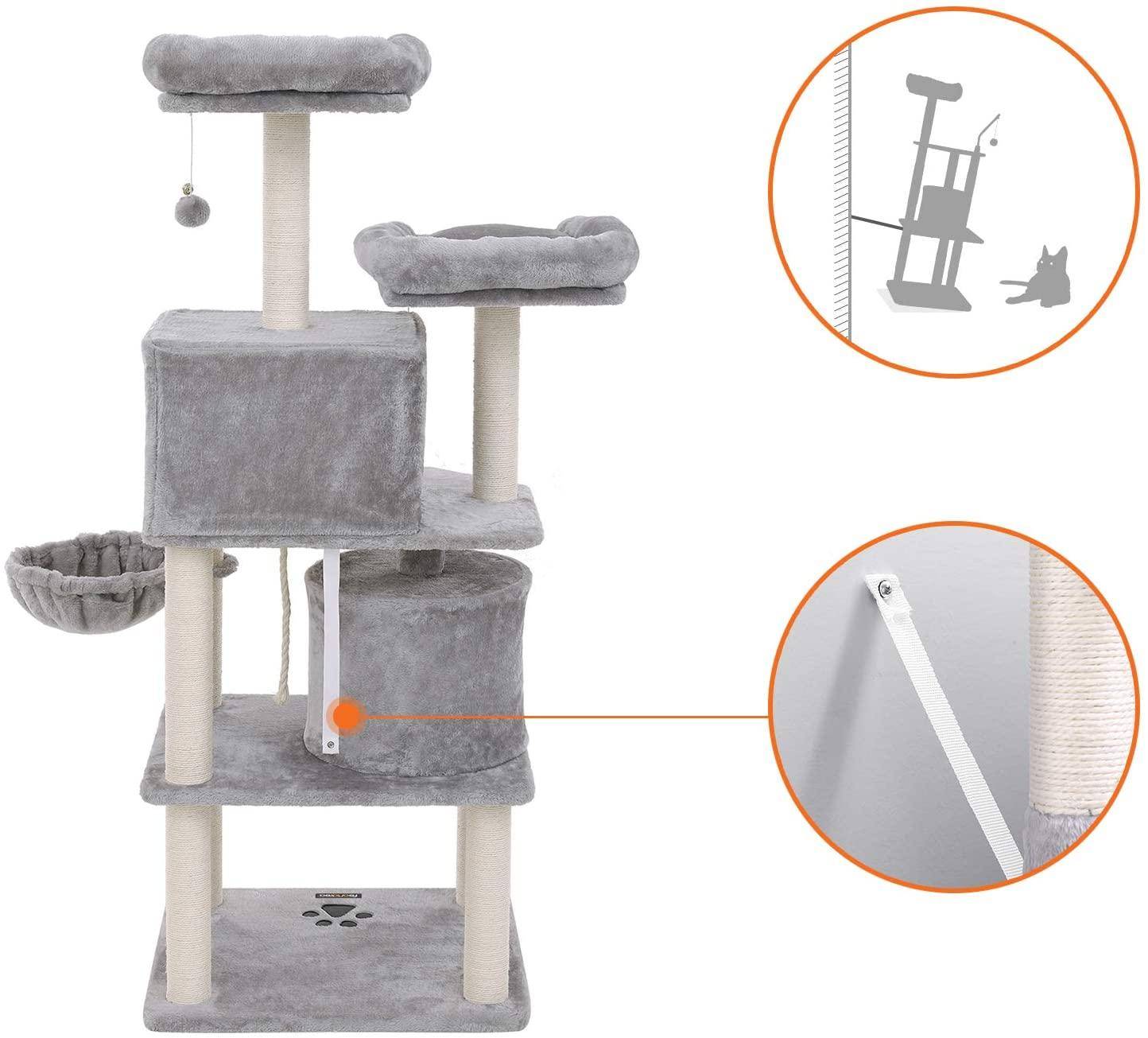 Helloshop26 - Arbre à chat colonne en sisal panier et 2 niches tour à chat pour chats gris - Image 3