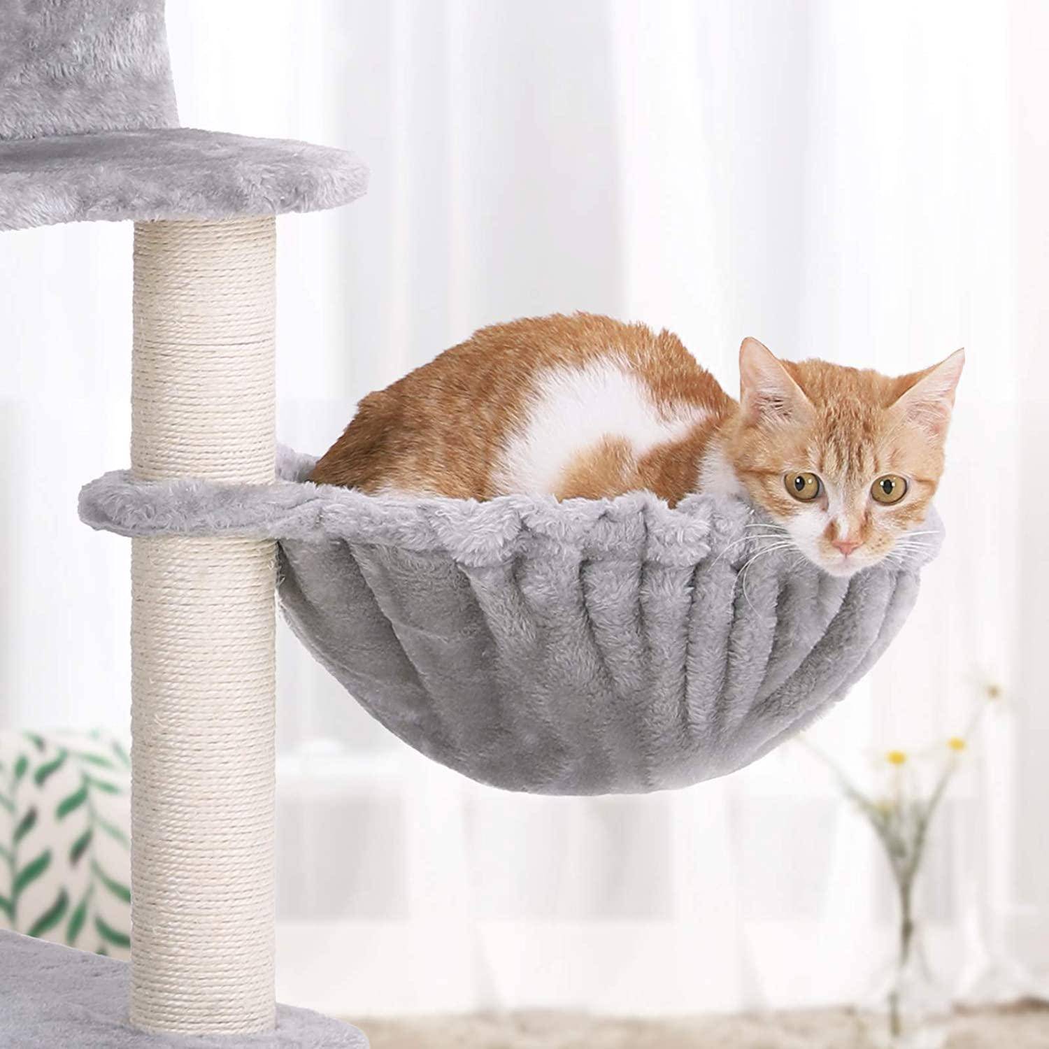 Helloshop26 - Arbre à chat colonne en sisal panier et 2 niches tour à chat pour chats gris - Image 5
