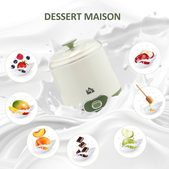 Yaourtière électrique 20W avec 2 récipients 1,5L, filtre yaourt grec et 2 couvercles, blanc - Image 8